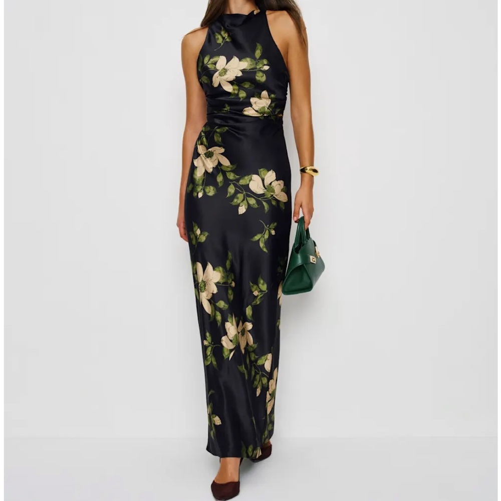 NWT Reformation Anaiis Black Floral Maxi Dress